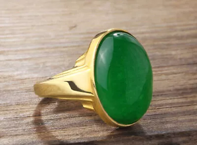 Jade Men's Ring In Solid 14K Fine GOLD With Natural Green Gemstone • $585