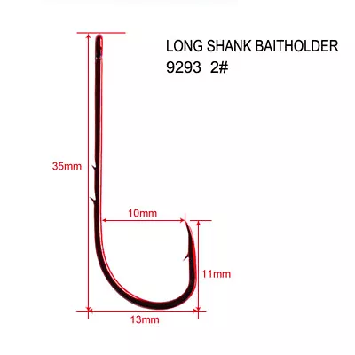 100XHigh Quality Long Shank Bait Holder Fishing Hooks RED Size 2#Fishing Tackle • $9.67