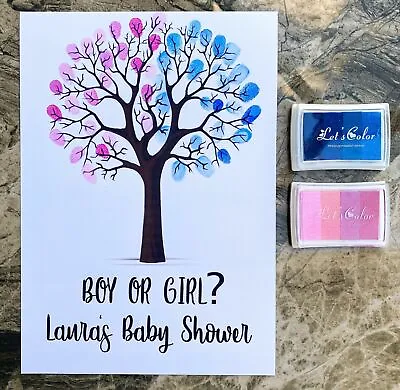 £4.95 • Buy Baby Shower Gender Reveal Prediction Fingerprint Tree Guest Book Boy Girl Game
