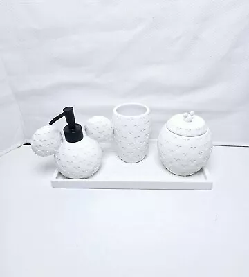 Disney Mickey Mouse Icon White Soap Dispenser Cup Jar & Tray Ceramic 4pc Set • $59.99
