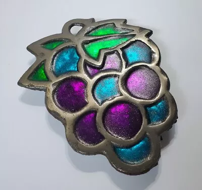 Vintage ENESCO Grape Bunch Shaped Metal & Glass Kitchen Trivet Colorful Kitschy • $14