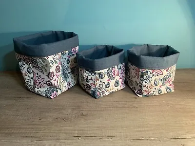 Handmade Storage Fabric Basket/Hamper Pink Blue Flower Cotton Linen • £10