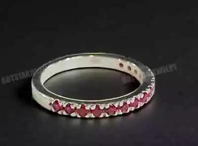 1Ct Round Cut Lab Created Ruby Eternity Band Ring 14K White Gold Plated Silver • $103.99