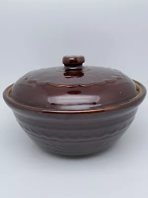 Vintage Marcrest Oven Proof Stoneware Daisy Dot Brown Dutch Oven 8  W/Lid • $23.09