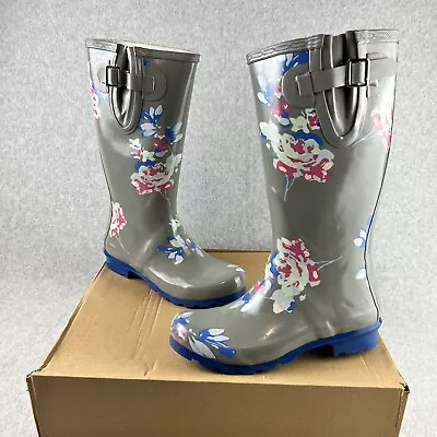 $29.99 • Buy Journee Collection Mist Gray Floral Print Tall Rain Boots Size 7 Women New