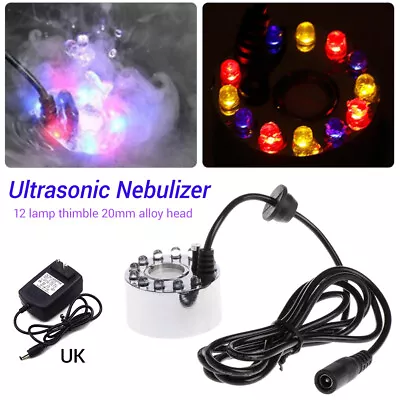 12 LED Ultrasonic Mist Maker Light Fogger Water Fountain Pond W/ Power Adapter • £8.99