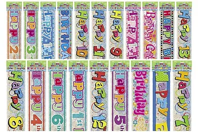 Banners Birthday Party Decorations 12ft Shiny Holographic Multicolour Banner • £2.15