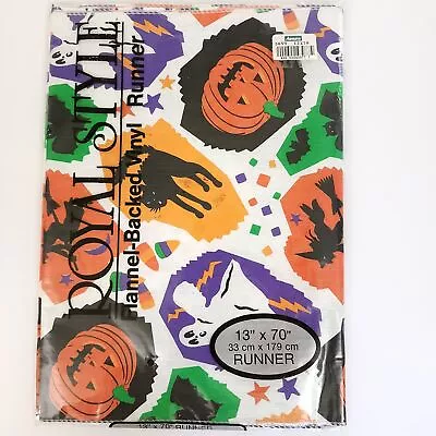 Vintage NOS Royal Style  Halloween Flannel-Backed Vinyl Table Runner 13x70  • $10.42