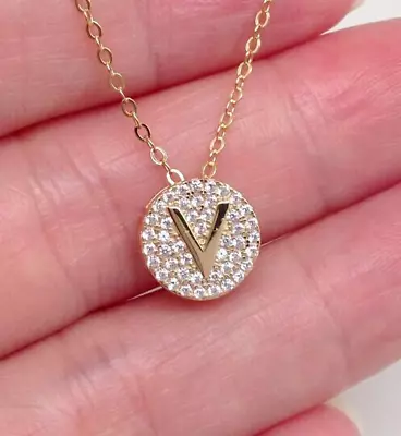 1Ct Round Cut Real Moissanite Initial  V  Letter Pendant 14K Yellow Gold Plated • $143.99