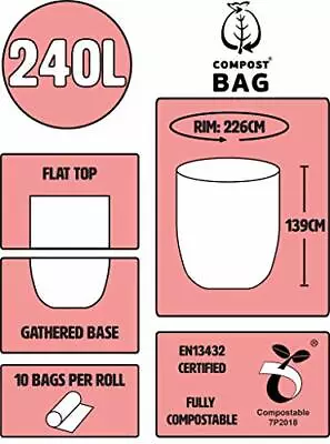 All-Green 240 Litre Compost Bag Compostable Wheelie Bin Liners With 10 Bags And  • $52.45