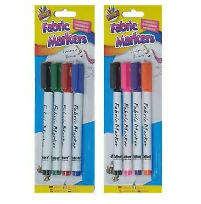 Fabric Markers Textile Clothes T-Shirt Colour Draw Art Craft Pens Pack Of 4 • £3.09