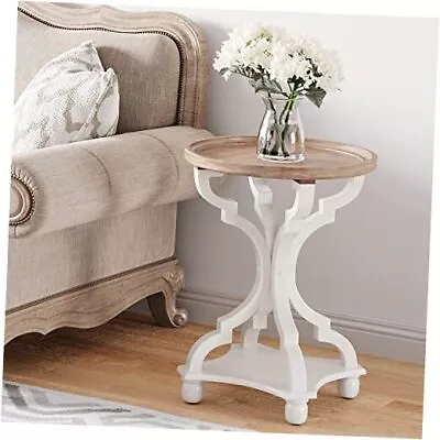  Rustic Farmhouse Round End Tables Small Accent Side Table With Natural Tray  • $121