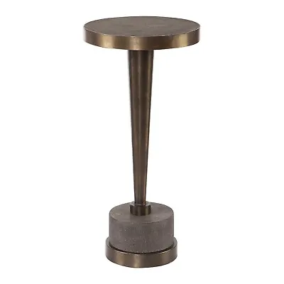 Modern Retro Industrial Bronze Concrete Accent Table | Pedestal End Metal Round • $268.40