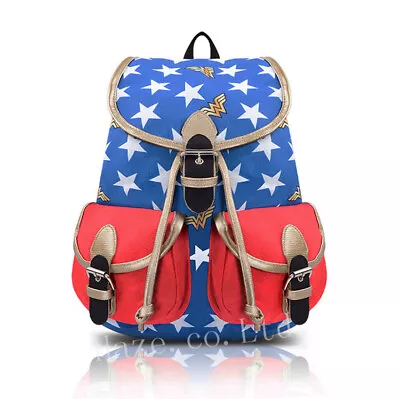 Comics Wonder Woman Canvas Backpack Star Knapsack Schoolbag • £31.13