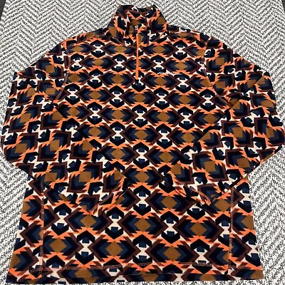 Eddie Bauer Ebtek Mens Medium Aztec Southwestern 1/4 Zip Fleece Sweater Orange • $45