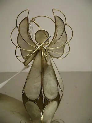 Mother Of Pearl Shell & Gold Angel Figurine Violin Holiday Decor Ornament  • $8