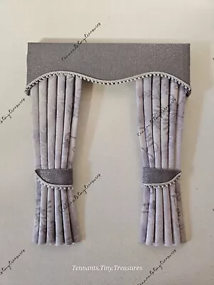 £7 • Buy Dolls House Miniature Curtains - Grey - Box Pelmet - 11.5 X 14cm
