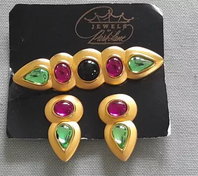 Vtg Park Lane Clip Earrings & Brooch Set Gold Tone Costume Jewelry Signed NOS- A • $32