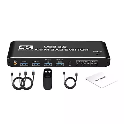 4K 60Hz 2 In 2 Out USB 3.0 HDMI Kvm Switch 2x2 Dual Monitor Extended Display • $67.75