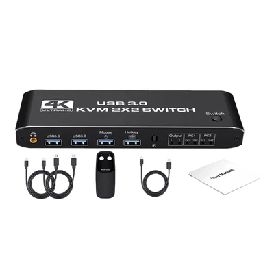 4K 60Hz 2 In 2 Out USB 3.0 HDMI Kvm Switch 2x2 Dual Monitor Extended Display • $67.75