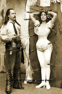  Vintage Scary Knife Thrower Girl PHOTO Circus Carnival Sideshow Act Freak 1900 • $4.28