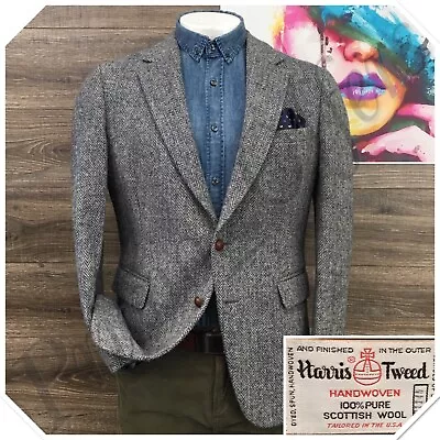 Vintage Harris Tweed Mens Blazer Sport Coat Casual Jacket Size 40R Wool Suit • $89.10