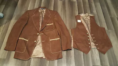 VTG 70s Retro Mens Size  38 DARK  Brown 2 Piece Polyester Blazer And Vest NWT • $44.95