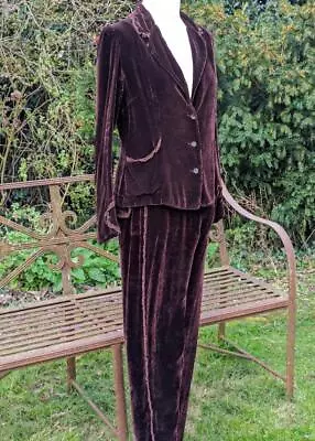 Vintage Ghost Brown Velvet Trouser Suit Rare 1980s Wide Trousers And Jacket Med • £190