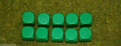 £2.99 • Buy 10 X 16mm BLANK SIX SIDED DICE GREEN Wargames Dice Or Casualty Markers