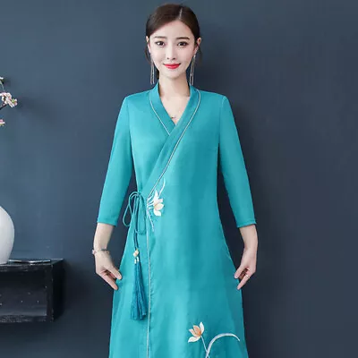 Chinese Long Dress Embroidery Floral Lace Up Wrap Cheongsam Qipao Party Elegant • $61.03