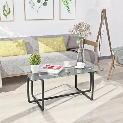 Modern Tempered Glass Top Tea Table Coffee Table Metal Leg For Living Room • $87.99