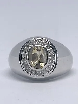 Men’s Solid Gold Ring UK Size ‘T’ 9ct Gold Yellow Sapphire & Brilliants • £345