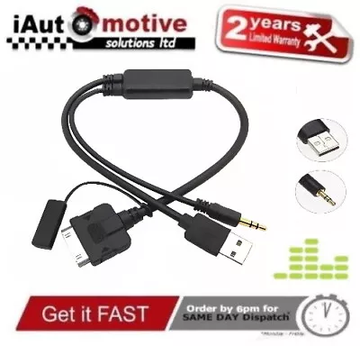 Bmw Mini IPod IPhone 4 Media Interface Y Cable USB AUX Adapter Audio Music Lead • £13.79