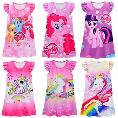 My Little Pony Unicorn Girls Pleated Party Dress Pajamas Sleep Nightdress • £8.66