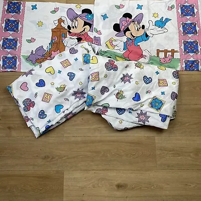 Vintage Disney Minnie Mouse Double Sheet Set Garden Theme USA 2 Pillowcases • $35.19