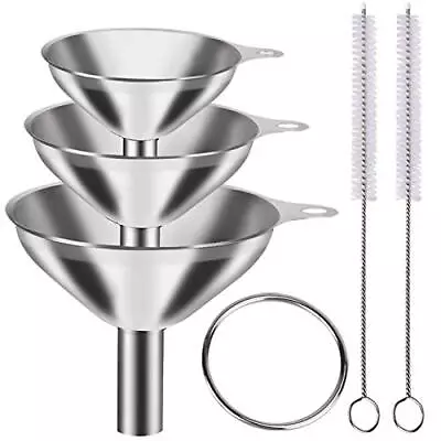 6 PCS Metal Stainless Steel Funnel Food Grade Bottles Flask Cooking 2 Brushes • $9.13