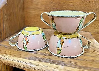 Vintage Ohio Art Tin  1937 Disney  Snow White Dwarfs 2 Cups And 1 Sugar Tea Set • $25