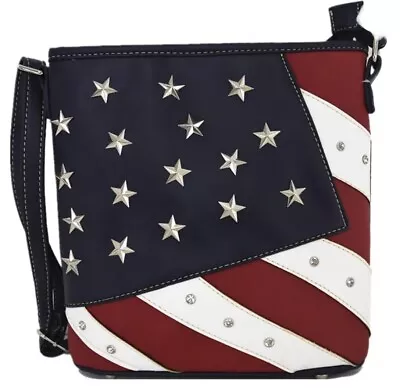 American USA Flag Stars And Stripes Rhinestones Cross Body Concealed Carry Purse • $48