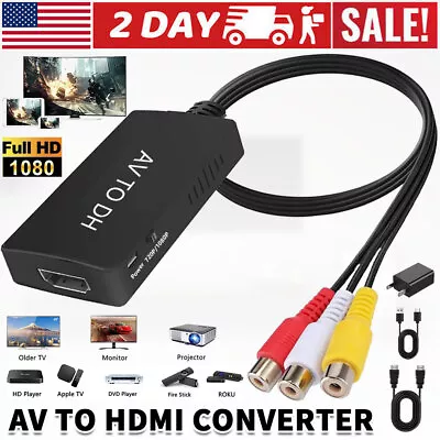 RCA To HDMI Converter Analog Composite To HDMI Adapter Compatible VCRDVDVHS • $13.99