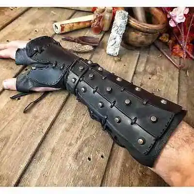 Steampunk Medieval PU Leather Bracer Long Glove Gauntlet Samurai Viking Knight P • $63.90