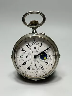 Moon Phase Over Size Pocket Watch Suisse Ottoman Dial 69 Mm. • $1450