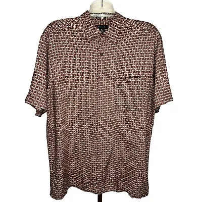 J. Ferrar Men's Dress Shirt Collar Button Front Brown Tan Checkered 1 Pocket Sho • $13