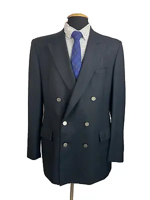 Vintage Christian Dior Mens Navy Blue Double Breasted Sport Coat Blazer 42L • $19.95