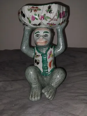 $73 • Buy Andrea By Sadek? Chinoiserie Monkey Holding Candy Trinket Dish On Head Porcelain