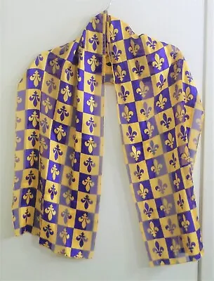 Mardi Gras Scarf Purple & Gold Fleur De Lis Silk Feel 100% Polyester  • $7.16