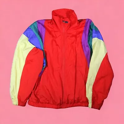 Vintage SERGIO TACCHINI Rainbow Color Block Windbreaker Track Suit Jacket Size 8 • $42