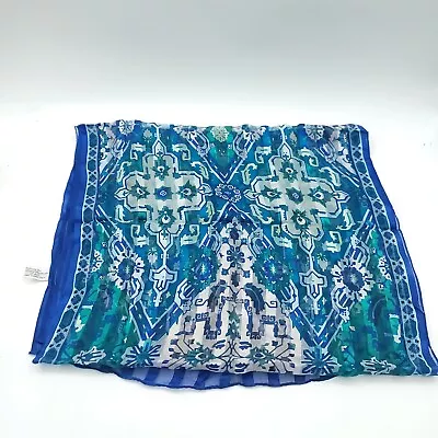 100% Silk Metropolitan Museum Of Art Scarf Blue White Green Japan60x17 • $24.99