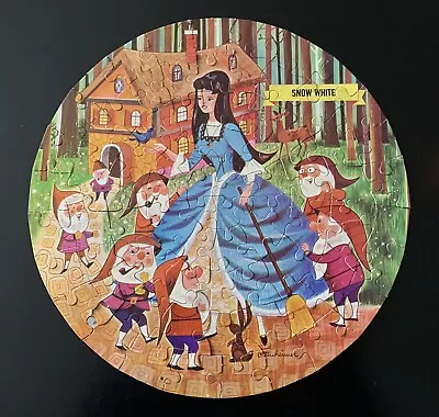 Vintage Snow White 75-Piece Interlocking Round Puzzle By H-G Toys - Made In USA • $29.99