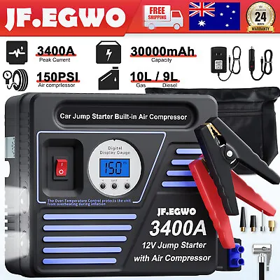 3400A Car Jump Starter With Air Compressor Powerful Booster Pack Battery Charger • $166.37