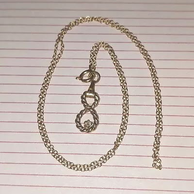 Vintage 9ct Gold Infinity Small Diamond Pendant Necklace • £70